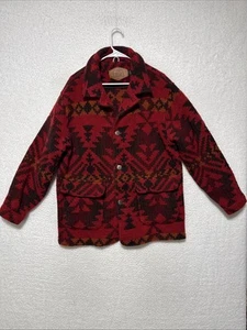 Vtg 90s Woolrich Jacket Blanket Coat Wool Aztec Southwest Men Lg. Ranch Jacket - Picture 1 of 7