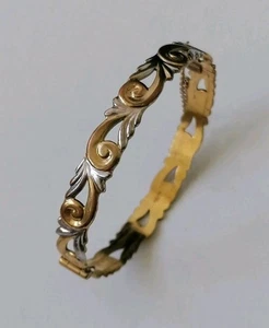Armreif 9 kt Walzgold Rollblatt geätzt aufklappbar gelb weiß - Bild 1 von 20