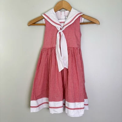 Vintage 80s Jayne Copeland Girl's Red Gingham Sailor Dress-Size 5-Red/White - Image 1 of 4