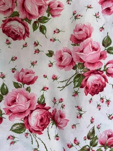 5 Yard Vintage rosa Rosen Baumwollstoff 1950er 37" breit makellos Landhaus Shabby - Bild 1 von 4