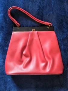 Vintage 50s 60s Red Purse w/Gold clasp & hardware, Black trim - Picture 1 of 16