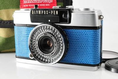 Meter OK New Leather Blue [Near MINT] OLYMPUS PEN EE-3 Film Camera From JAPAN - Image 1 of 4