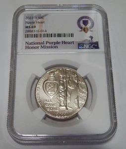 2022 D PURPLE HEART 50c MS69 NGC - Picture 1 of 4