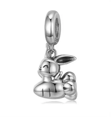 Charm Dangle Hase Tier Figur Karotte 925 Silber  - Anhänger für Armband - Bild 1 von 4