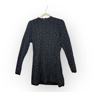 Akini Sweater Dress Womens Medium Black Gray Floral Mock Neck Pullover Zip Pocke - Picture 1 of 6