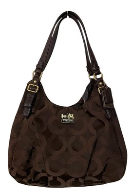 Bolso de Hombro Coach Madison Op Art Marrón Firma C Monograma Satén 17689 Foto 1 de 4