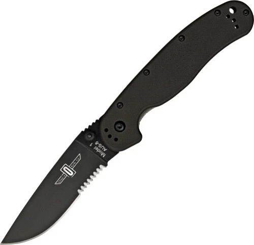 Ontario RAT-1 Knife ON8847 5" closed linerlock. Black finish, partially serrated - Image 1 of 1