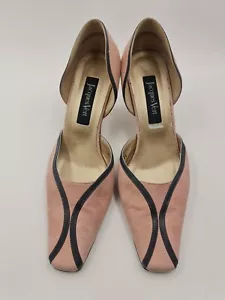 Jacques Vert Pale Pink & Dark Grey Leather Trim Heels Size 5 Wedding Summer Etc - Picture 1 of 7