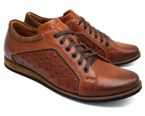 *E23 UK 7 UOMO MARRONE ITALIANO PELLE SEMI SCARPE DA GINNASTICA SNEAKERS STRUZZO EU 41 - Foto 1 di 5