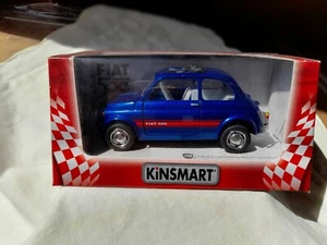 -KiNSmart--scala 1/28--- FIAT -500 -colore azzurro metallizzato--Nuova in Box-- - Foto 1 di 5