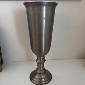 Pottery Barn Pewter Metal Brass Tall Large Pedestal Cylinder Vase Urn 18” - Picture 1 of 17