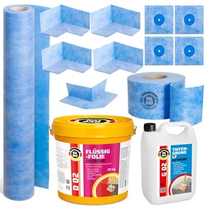 Dichtset Außen Innen Flüssigfolie 20kg Dichtband 15m Ecken Dichtbahn 3m2 H327 - Bild 1 von 14