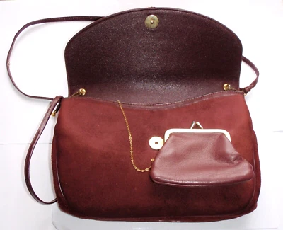 Antigo 1950 Koret Saks Fifth Ave camurça Borgonha Pocketbook com bolsa de troca de couro - Imagem 1 de 4