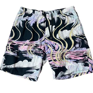 H&M Linen Cotton Blend Shorts Mens Large Relaxed Fit Tropical Hawaiian Printed - Picture 1 of 12
