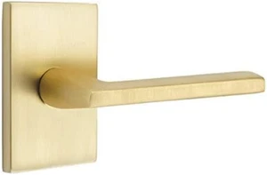 Privacy Set, Modern Rectangular Rosette, Helios Lever, Satin Brass, LH - Picture 1 of 7