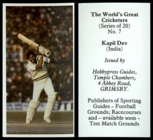 Kapil Dev #7 The World's Great Cricketers Hobbypress Card - Picture 1 of 1