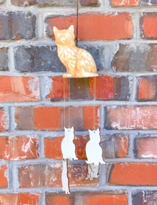 VTG Orange Cat Wind Chime Golden Persian Kitty Ceramic Figurine Handmade Hanging - Picture 1 of 10