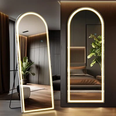 71"x26" Arched Mirror Full Length LED Light Free Standing Floor Mirror Full Body - Image 1 of 4