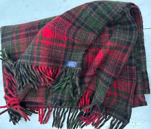 Pendleton Virgin Wool Throw RED GREEN PLAIDBlanket Fringed Vintage  60 X 50” USA - Picture 1 of 6