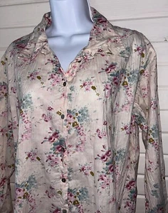 NWT J. JILL Sz SMALL Pink Floral Crinkle Shirt 100% Cotton Tunic Button Up - Picture 1 of 17