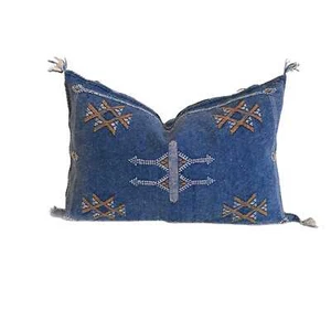 Federa per cuscino in seta di cactus marocchino 21"x13", cuscino in seta di cactus blu lombare - Foto 1 di 4