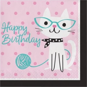 Purr-Fect Kitty Cat Party Happy Birthday Lunch Napkins Paper 16 Per Pack Girls - Picture 1 of 1