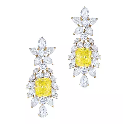 Pretty Floral Design Lab-Created Yellow & White 32.16CT Diamonds Women's Earring - Image 1 of 4