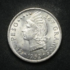 1952 Dominican Republic Un Peso Silver BU++ (cn13388) - Picture 1 of 2