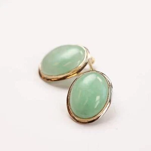 14 Karat Yellow Gold Jade Cabochon ClipOn Earrings - Picture 1 of 1