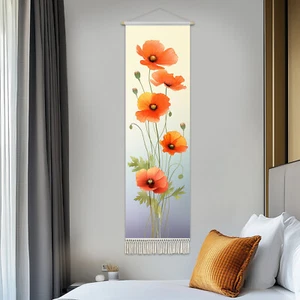 Dekorativer Wandteppich, 61x15,7 cm, Mischgewebe, Holzstange, mit Quasten - Bild 1 von 5