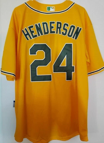 RICKEY HENDERSON #24 AUTHENTIC COOL BASE STITCHED JERSEY YELLOW SIZE 48 NWOT Cover
