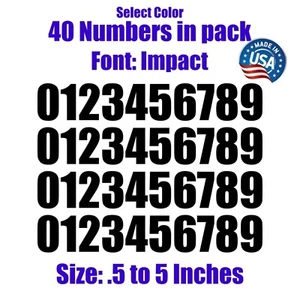 0-9 Numbers Font: IMPACT Set of 40 Vinyl Decals - Select Color Size 1/2" to 5" - Picture 1 of 1