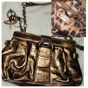B Makowski SHOULDER BAG METALLIC LEATHER BRONZE Color Purse Emboss Handbag EUC - Picture 1 of 9