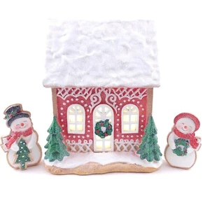Casa de pan de jengibre iluminada de resina de 3 piezas con figuras de Valerie muñeco de nieve Navidad - Imagen 1 de 10