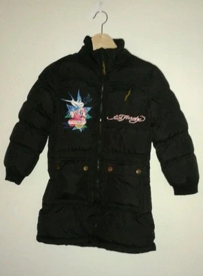 Abrigo Largo Ed Hardy Negro Puffer Rosas Niños XS Talla 6  Foto 1 de 4