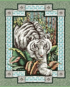 Wild White Tiger 36x44" Cotton Fabric Panel - Picture 1 of 1