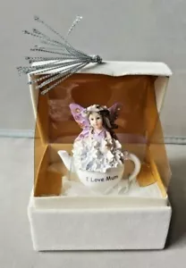 "I love Mum", novelty gift. Miniature boxed teapot vase of flowers with fairy. - Picture 1 of 12