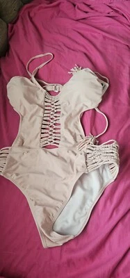 Swim by Roma Negro Bandas Halter Monokini Una Pieza Talla L/11 Rosa Foto 1 de 4