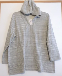 NWT! J JILL FIT FEATHERED STRIPES  HOODED TUNIC-2X-GREY HTHR/MULTI-NICE - Picture 1 of 5