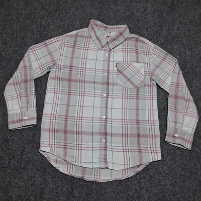 Camisa de franela gris rosa abotonada Levi's San Francisco California para niñas 10/12 Foto 1 de 4