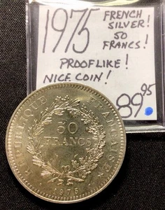 1975 French Silver! 50 Francs! Proof Like! Nice Coin! ENN Coins - Picture 1 of 3