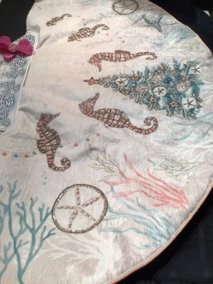 "Falda de árbol de Navidad costera con cuentas 50"" caballitos de mar, conchas, árbol de Navidad NUEVO Foto 1 de 4