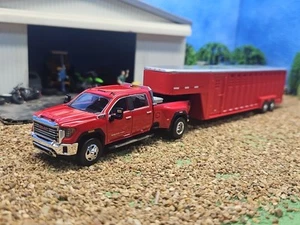 CUSTOM Greenlight 2022 GMC SIERRA Chevrolet Silverado 3500 TRUCK DUALLY &TRAILER - Picture 1 of 17