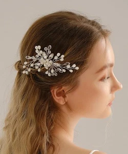 Bridal Crystal Hair Comb Pearl Rhinestone Pearl Wedding Hair Side Comb Bridal... - Picture 1 of 6