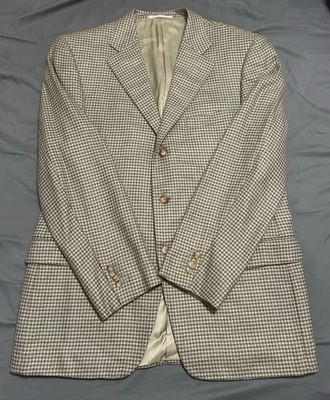 Blazer Ermenegildo Zegna Para Hombres 42R Tostado/Verde Pata de Gallo Hecho en Suiza 52R Foto 1 de 4