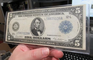 1914 $5 San Francisco CA, FRN Large Size Blue Seal Note, #L58879108A - Picture 1 of 8