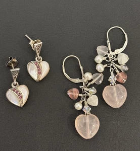 Lote de 2 pares de pendientes colgantes de corazón de plata de ley 925 - Imagen 1 de 3