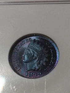 👉1899 Indian Head 1c STUNNING DEEP PURPLE & BLUE TONING NGC MS 66 RD - Picture 1 of 7