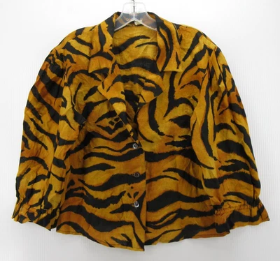 Blusa Byblos Top Mujer Mediana Amarilla Lino Estampado Animal Tigre Italia IT 42 * Foto 1 de 4