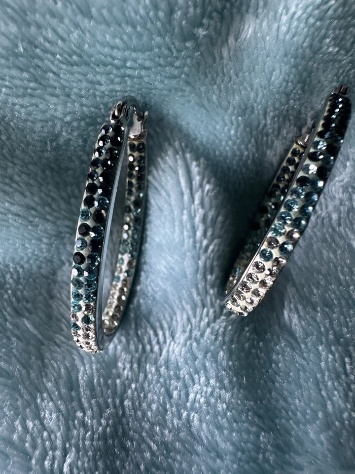 Brincos de argola de cristal Swarovski aço inoxidável design cintilante - Imagem 1 de 4